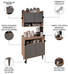 Armário Aéreo Ceci e Balcão Aparador Buffet Lice M24 Freijó/Preto - Mp