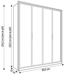 Guarda Roupa Solteiro 4 Portas de Vidro Reflex Buriti - Caemmun