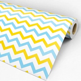 Papel de Parede Chevron Azul amarelo e branco 0.52m x 3.00m