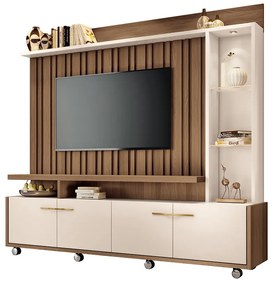 Home Theater Decorativo Perseu TV até 60 Polegadas com LED Castanho/Off White  G26 - Gran Belo