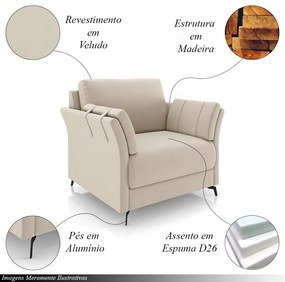 Kit 2 Poltronas Decorativas Violet Pés em Alumínio Preto Veludo Bege G45 - Gran Belo