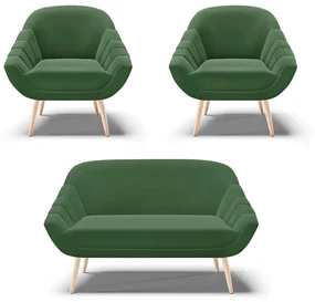 Kit 01 Namoradeira 02 Lugares e 02 Poltronas Giovana Suede Pés Palito Natural - D'Rossi - Verde