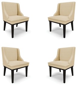 Kit 4 Cadeiras Decorativas Sala de Jantar Base Fixa de Madeira Firenze Veludo Luxo OffWhite/Preto G19 - Gran Belo