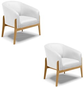 Poltrona Decorativa Base de Madeira kit 2 Stella Sintético D03 - D'Rossi - Branco