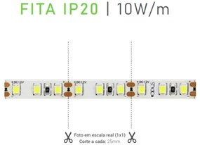 Fita Led 120Leds/m 2835 9,6W/m 12V 3000K 980Lm/m Ip20 / 5 Metros | Opu...