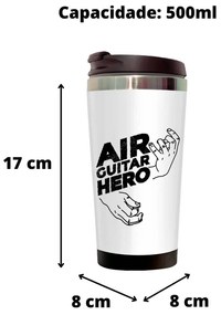 Copo Térmico 500ml Inox Branco Air Guitar Hero Rock