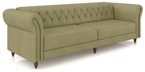 Sofá Living Sala de Estar Stanford Chesterfield 3 Lugares 240cm Pés de Madeira Couro Fendi G58 - Gran Belo