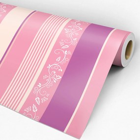 Papel de parede adesivo listrado rosa floral