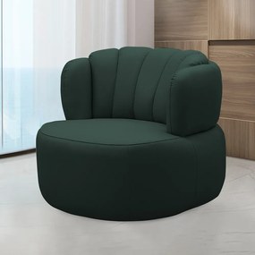 Conjunto Sala de estar Decorativo Mariele Poltrona Base Giratória em Aço com Puff Couro Verde Musgo G88 - Gran Belo