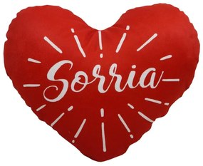 Almofada de Coração Cheia com Frases em Suede 45x30cm - Sorria Fundo Vermelho