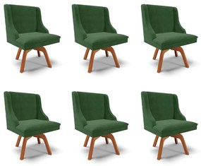 Kit 6 Cadeiras Decorativas Sala de Jantar Base Giratória de Madeira Firenze Suede Verde Esmeralda/Natural G19 - Gran Belo