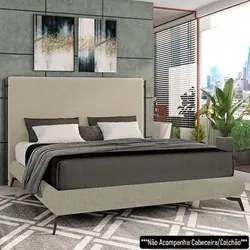 Cama Queen Base Box 158x198cm Pés de Ferro Cold P02 Linho Bege - Mpoze