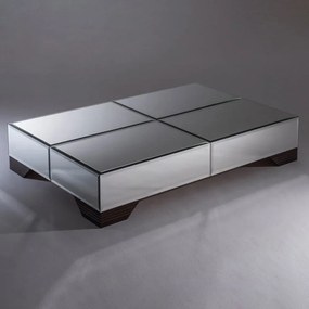 Mesa de Centro Oslo Retangular Espelhada Pés em Madeira Design Contemporâneo
