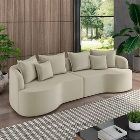 Sofá Living Decorativo Salinas 3 Lugares com Almofadas 250cm Modulado Veludo Bege G33- Gran Belo