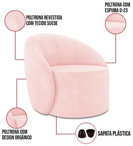 Poltrona Decorativa Orgânica Lua Suede D03 - D'Rossi - Rosa Bebê