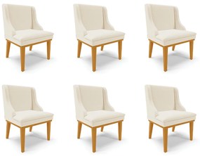 Kit 6 Cadeiras Decorativas Sala de Jantar Base Fixa de Madeira Firenze Linho Bege/Castanho G19 - Gran Belo