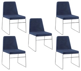 Kit 5 Cadeiras Decorativa Sala de Jantar Anne Linho Azul Marinho G17 - Gran Belo