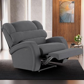 Poltrona do Papai Reclinável Napoli Power Touch Massagem Veludo Cinza FH1 - D'Rossi