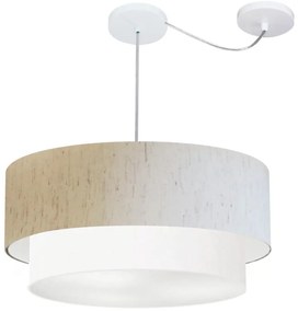 Lustre Pendente Duplo Cilíndrico Com Desvio de Centro Vivare Md-4363 Cúpula em Tecido 60x50cm - Bivolt