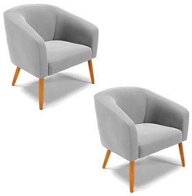 Poltrona Decorativa Pé Palito Castanho kit 2 Stella Suede Cinza D03 - D'Rossi