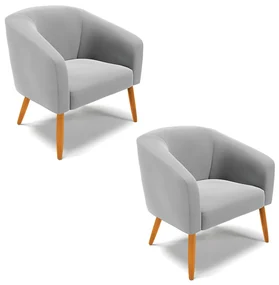 Poltrona Decorativa Pé Palito Castanho kit 2 Stella Suede Cinza D03 - D'Rossi