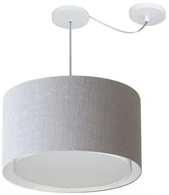 Lustre Pendente Cilíndrico Com Desvio de Centro Vivare Md-4313 Cúpula em Tecido 45x30cm - Bivolt