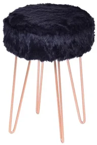 Puff Cremi Pelo Preto Base de Metal cor Cobre - 43101 Sun House