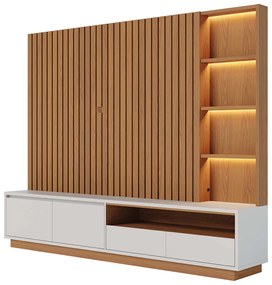 Estante de TV 82 Polegadas 240cm com LED Leme C04 - D'Rossi - Freijó e Off White Matte