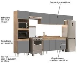Armário de Cozinha Modulada 5 Peças CP14 Balcão com Tampo Castanho/Cin