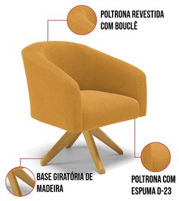 Poltrona Decorativa Giratória MA30 kit 2 Stella Bouclê Mostarda D03 - D'Rossi