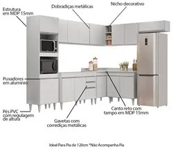 Armário de Cozinha Modulada de Canto 8 Peças CP01 Balcão Branco - Lumi