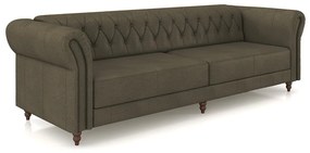 Sofá Living Sala de Estar Stanford Chesterfield 3 Lugares 260cm Pés de Madeira Couro Capuccino G58 - Gran Belo