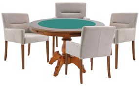 Mesa de Jogos Carteado Redonda Montreal Tampo Reversível Amêndoa com 4 Cadeiras Vicenza Nude G36 G15 - Gran Belo