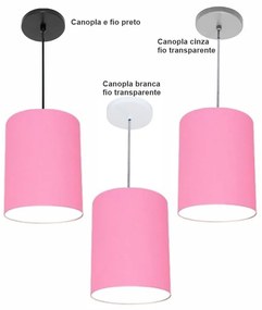 Luminária Pendente Vivare Free Lux Md-4104 Cúpula em Tecido - Rosa-Tela - Canopla cinza e fio transparente
