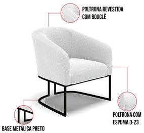 Sofá Namoradeira e 2 Poltronas Industrial Pto Stella Bouclê D03 - D'Rossi - Off White