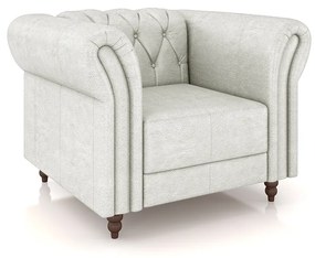 Poltrona Decorativa Sala de Estar Stanford Chesterfield Pés de Madeira Couro Branco Manchado G58 - Gran Belo