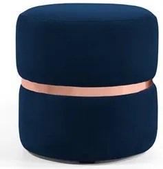 Puff Decorativo Com Cinto Rosê Round B-304 Veludo Azul Marinho - Domi