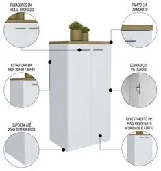 Conjunto Escritório 3 Peças Mesa em L Golden A06 Olmo/Branco - Mpozena