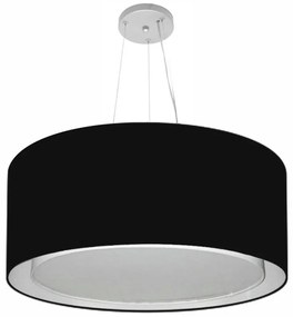 Lustre Pendente Cilíndrico Duplo Md-4302 Cúpula em Tecido 60x30cm Preto - Bivolt