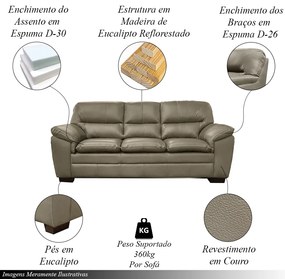 Sofá Decorativo Jason 3 Lugares 208cm Sala de Estar Pés em Eucalipto Couro Avelã G40 - Gran Belo