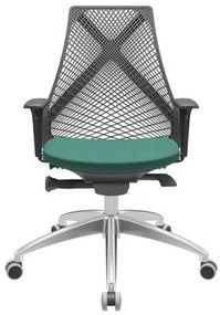 Cadeira Office Bix Tela Preta Assento Poliéster Verde Autocompensador Base Alumínio 95cm - 63945 Sun House