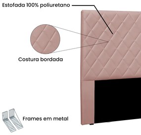 Cabeceira Cama Box Solteiro 90 cm Dubai Veludo Rosa S04 - D'Rossi