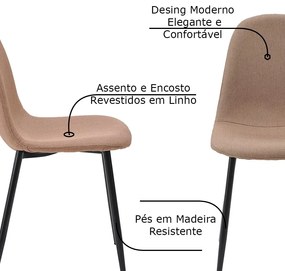 Kit 3 Cadeiras Decorativas Sala e Escritorio Base Preta Emotion Caqui Linho G56 - Gran Belo