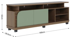 Bancada Tv de 75'' 2 Portas com Rodízio Ewa 180cm C04 - D'Rossi - Amendoa e Verde Pistache