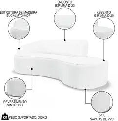 Sofá Living  3 Lugares 230cm Braço Esquerdo Mozart D06 Sintético Branc