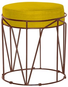 Puff Decorativo Sala de Estar Base Bronze Chloe Suede Amarelo G41 - Gran Belo