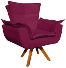Poltrona Decorativa Sala de Estar Base Giratória Madeira Opla Suede Bo