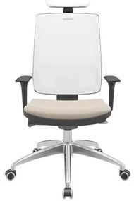 Cadeira Office Brizza Tela Branca Com Encosto Assento Vinil Bege Autocompensador 126cm - 63278 Sun House