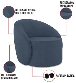 Poltrona Decorativa Orgânica Kit 2 Lua Suede D03 - D'Rossi - Azul Mar