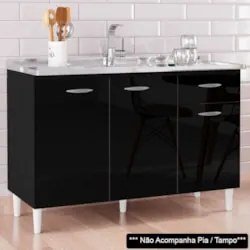 Balcão Gabinete de Pia para Cozinha 120cm 3 Portas Classic Z46 Preto -